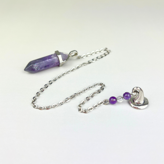 Amethyst and witch pointy hat dowsing divination pendulum Baguette Magick