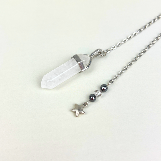 Quartz and hematite star pendulum Baguette Magick