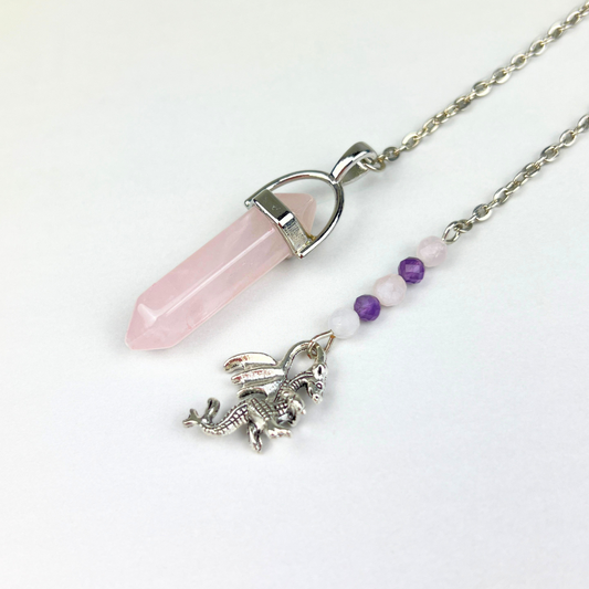 Rose quartz and amethyst dragon dowsing pendulum Baguette Magick