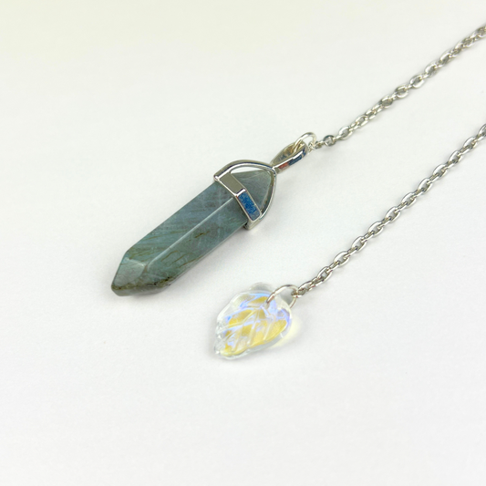Labradorite and white leaf dowsing divination pendulum Baguette Magick