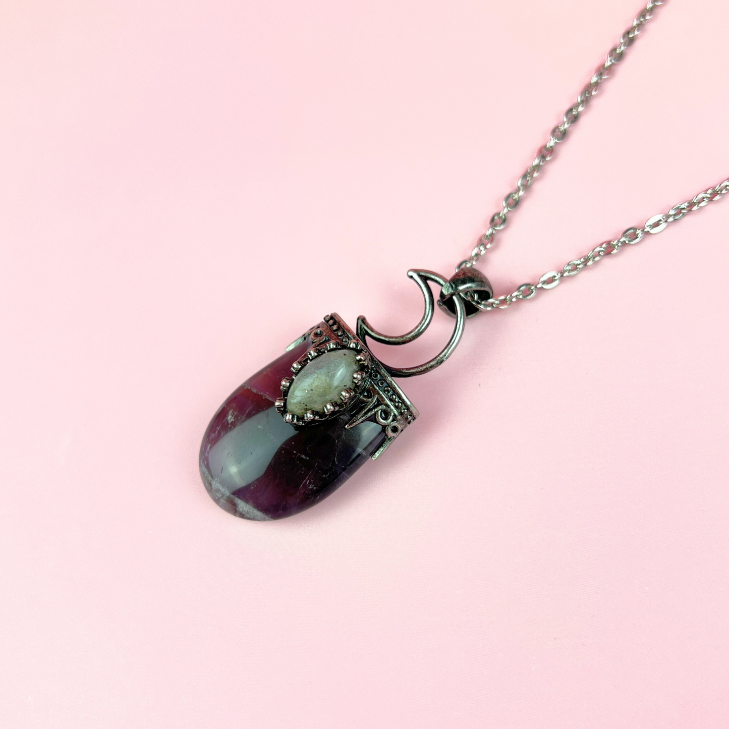 Crescent moon amethyst and labradorite witchy necklace Baguette Magick