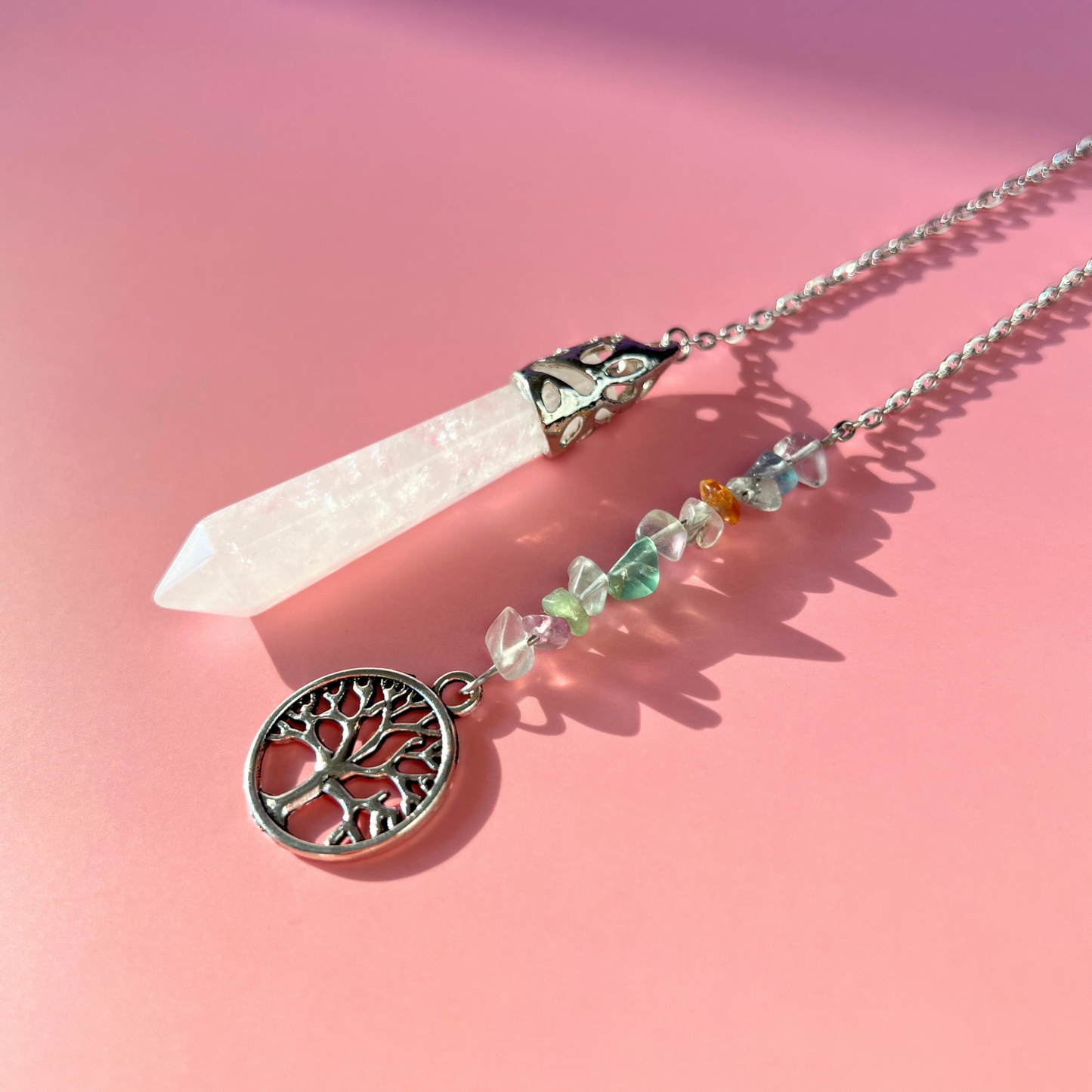 Clear quartz, fluorite and tree of life pendulum Baguette Magick