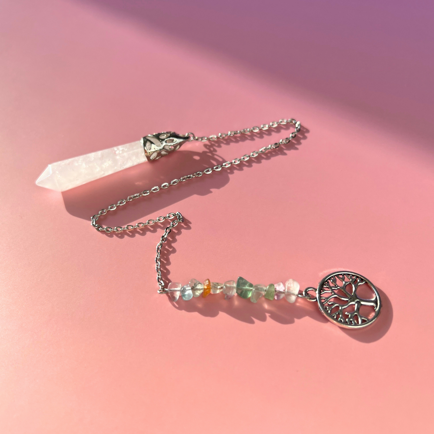 Clear quartz, fluorite and tree of life pendulum Baguette Magick