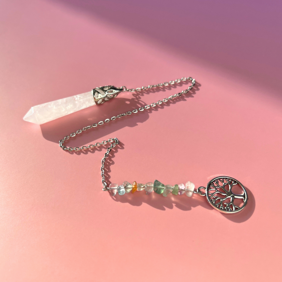 Clear quartz, fluorite and tree of life pendulum Baguette Magick