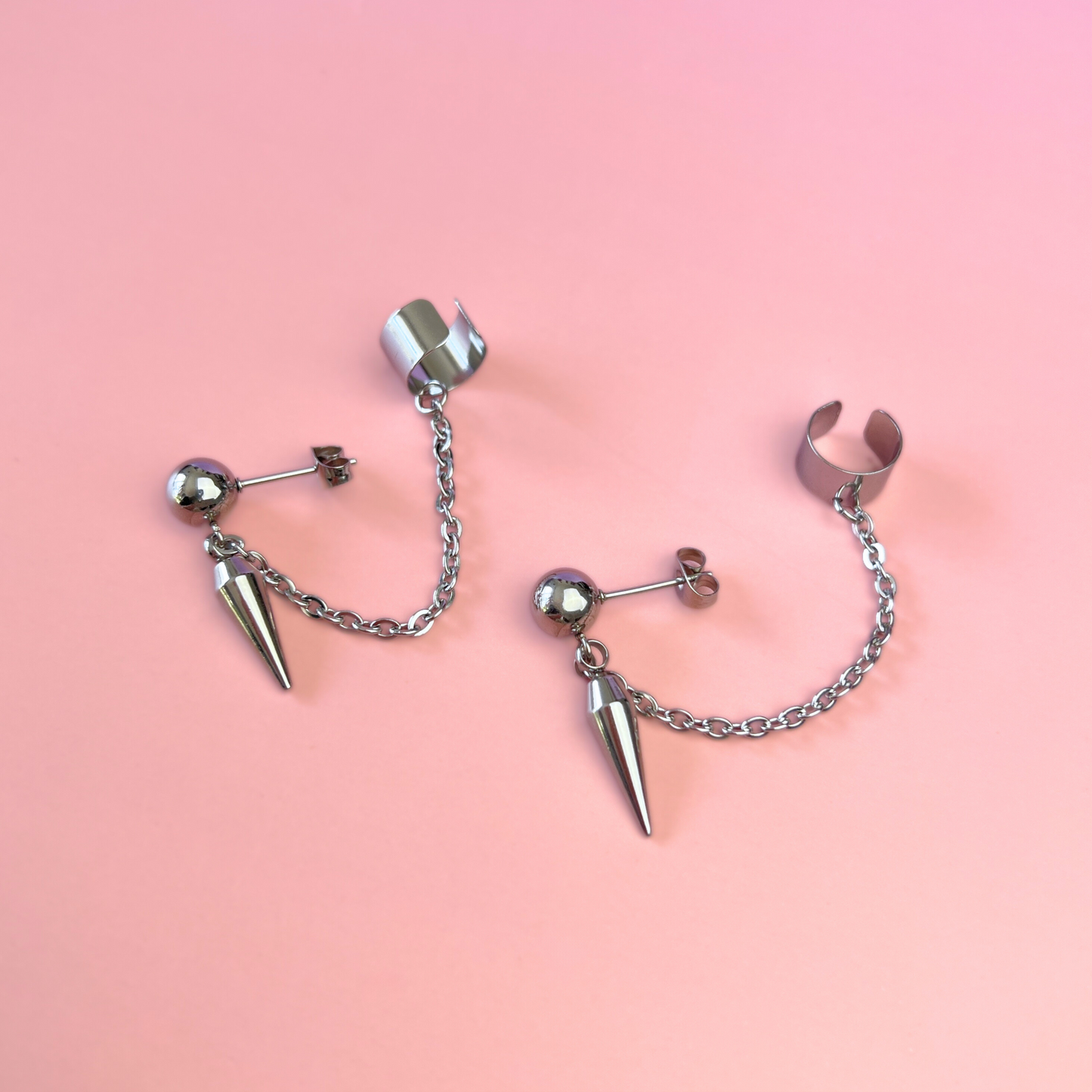 Spike, chain and cuff stud earring, mono or pair Baguette Magick