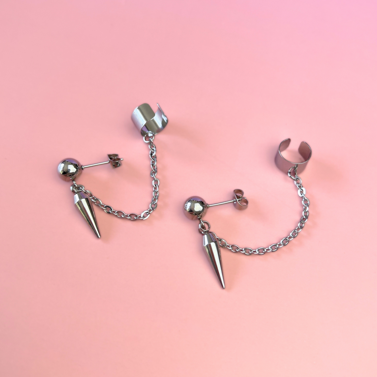 Spike, chain and cuff stud earring, mono or pair Baguette Magick