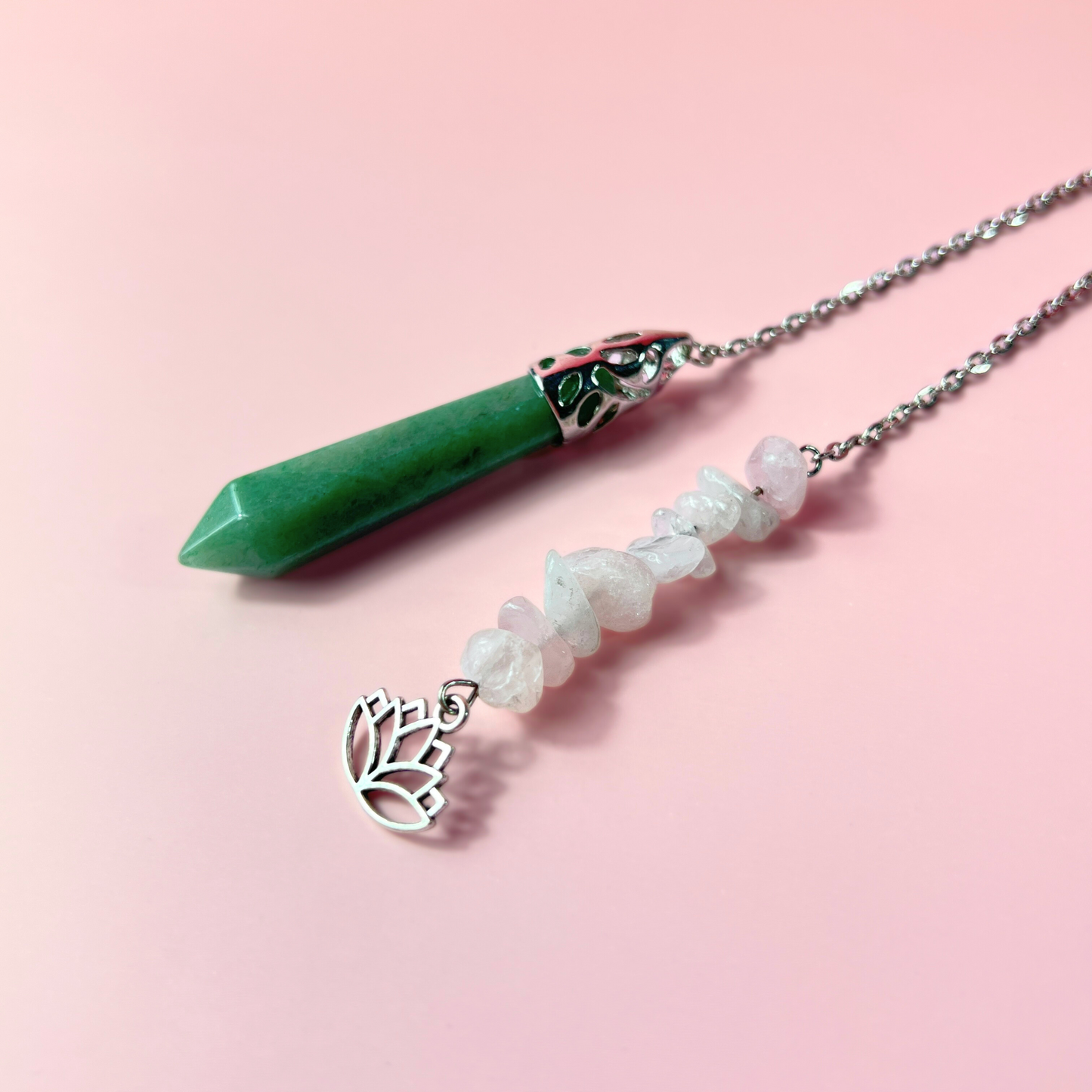 Pendule lotus aventurine et quartz rose