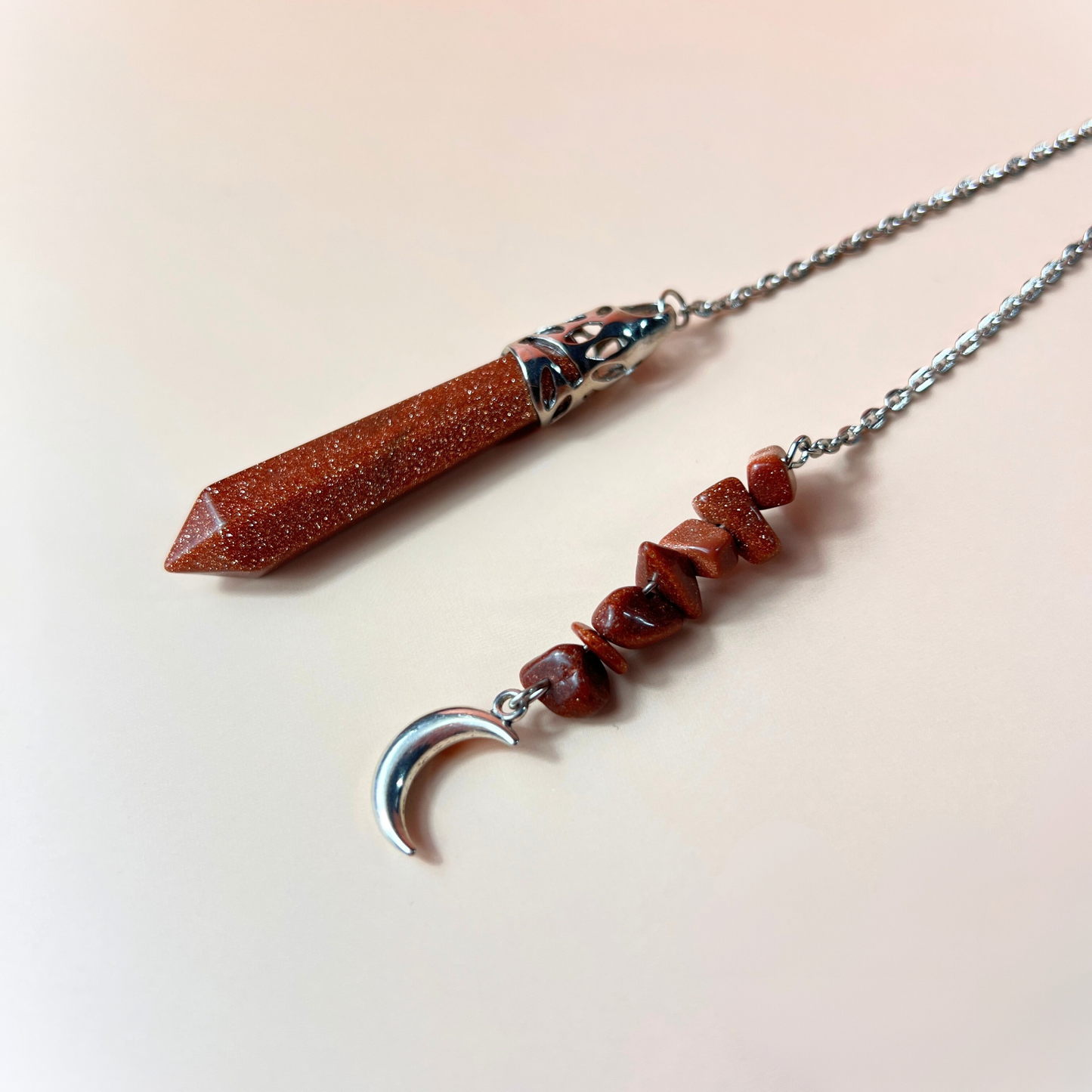 Goldstone pendulum with a crescent moon Baguette Magick