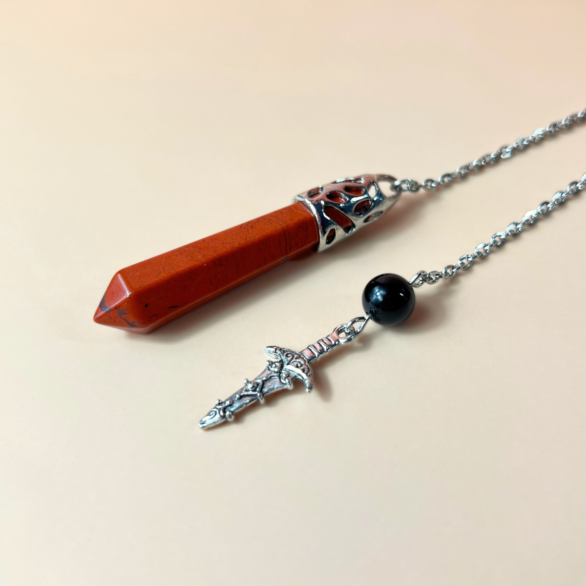 Red jasper and obsidian dagger pendulum Baguette Magick
