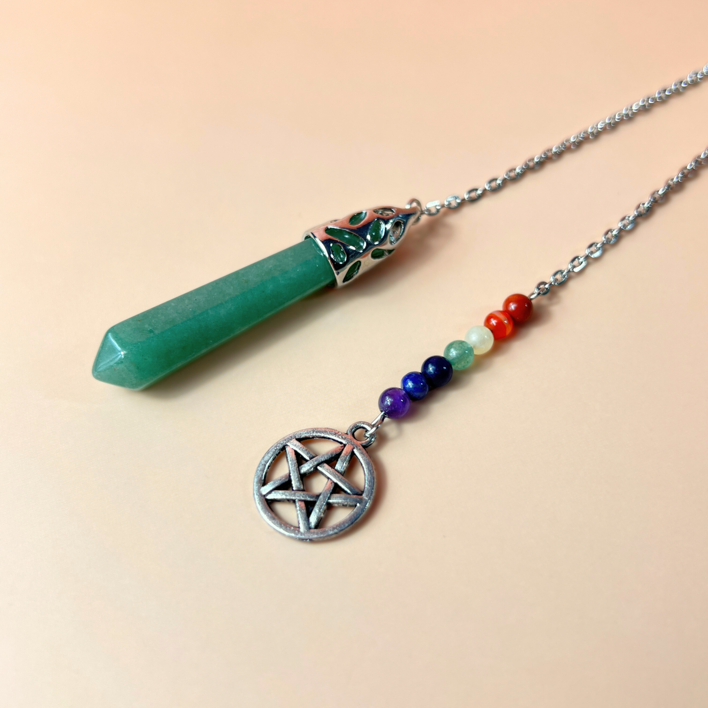 7 chakras aventurine pendulum with a pentacle Baguette Magick