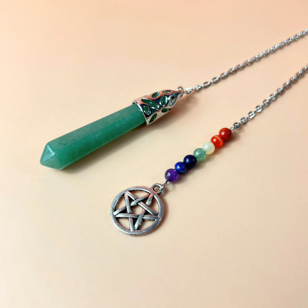7 chakras aventurine pendulum with a pentacle Baguette Magick