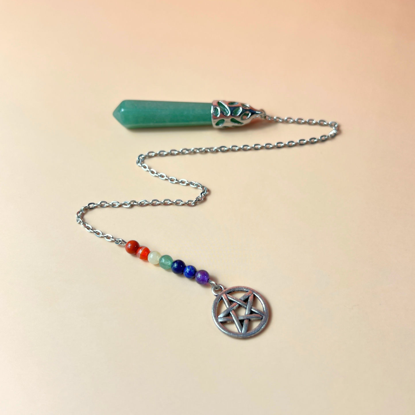 7 chakras aventurine pendulum with a pentacle Baguette Magick