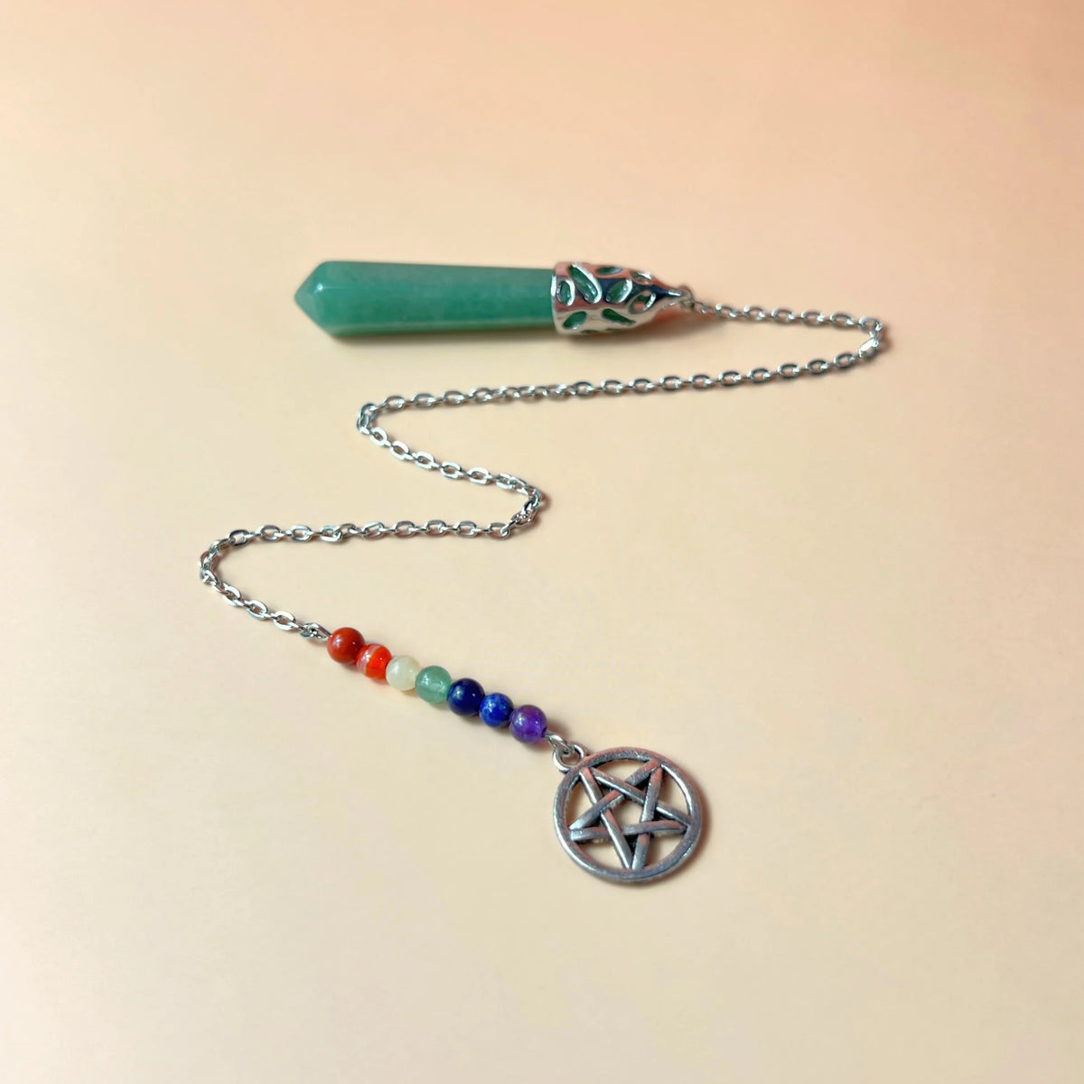 7 chakras aventurine pendulum with a pentacle Baguette Magick