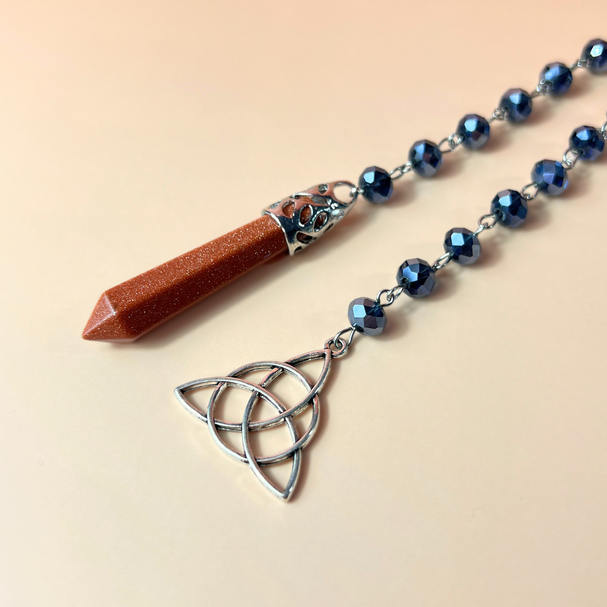 Goldstone pendulum, rosary chain and triquetra charm Baguette Magick