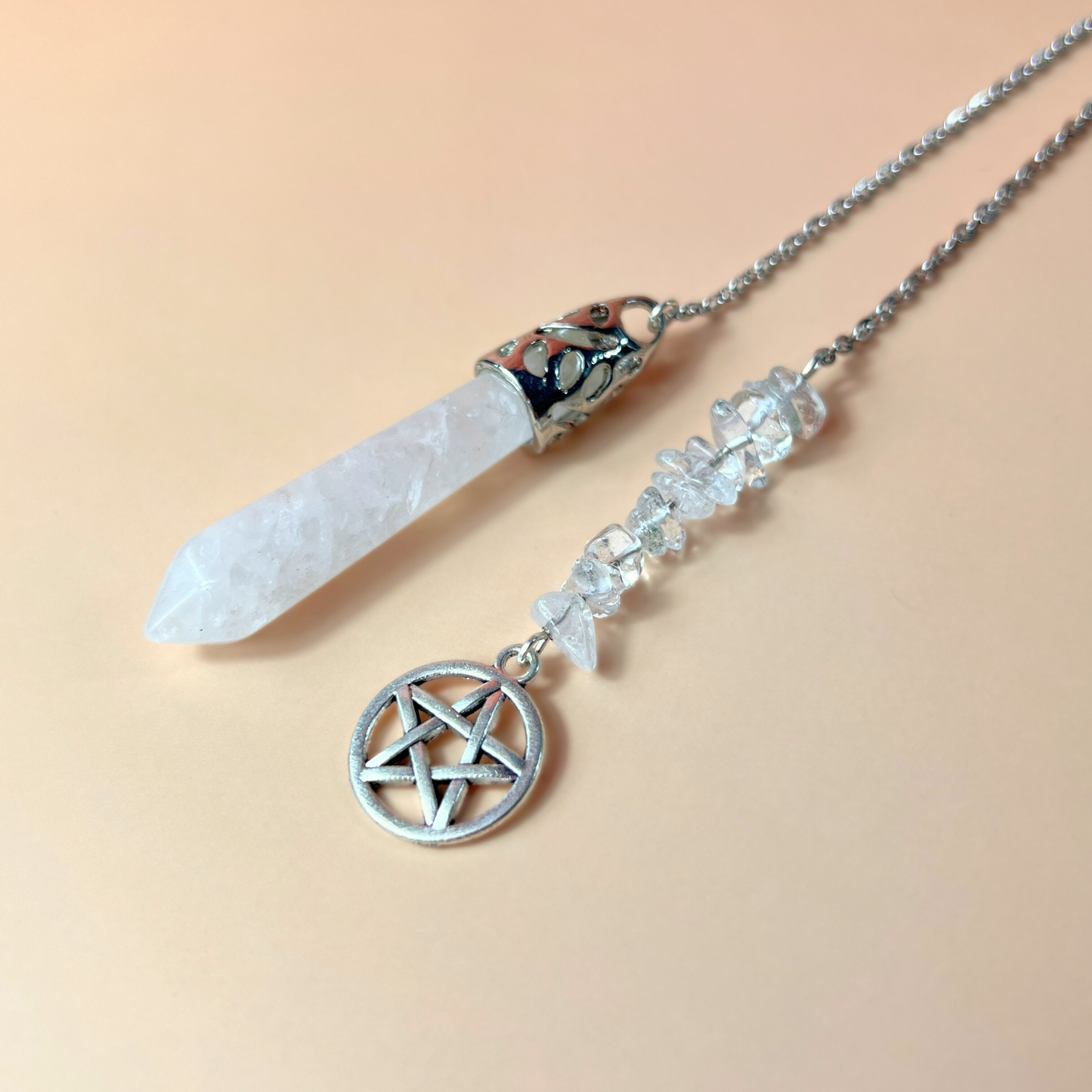 Clear quartz and pentacle pendulum Baguette Magick