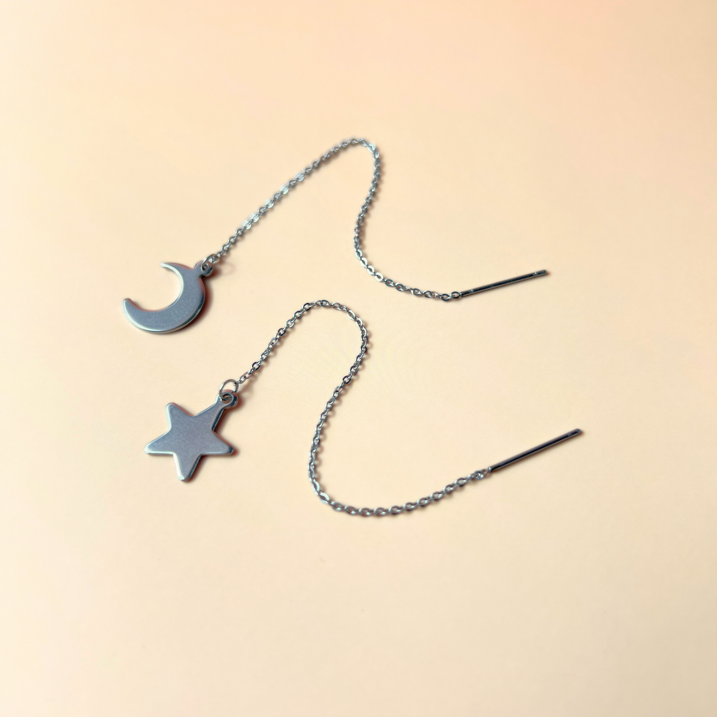 Crescent moon and star threader earrings Baguette Magick