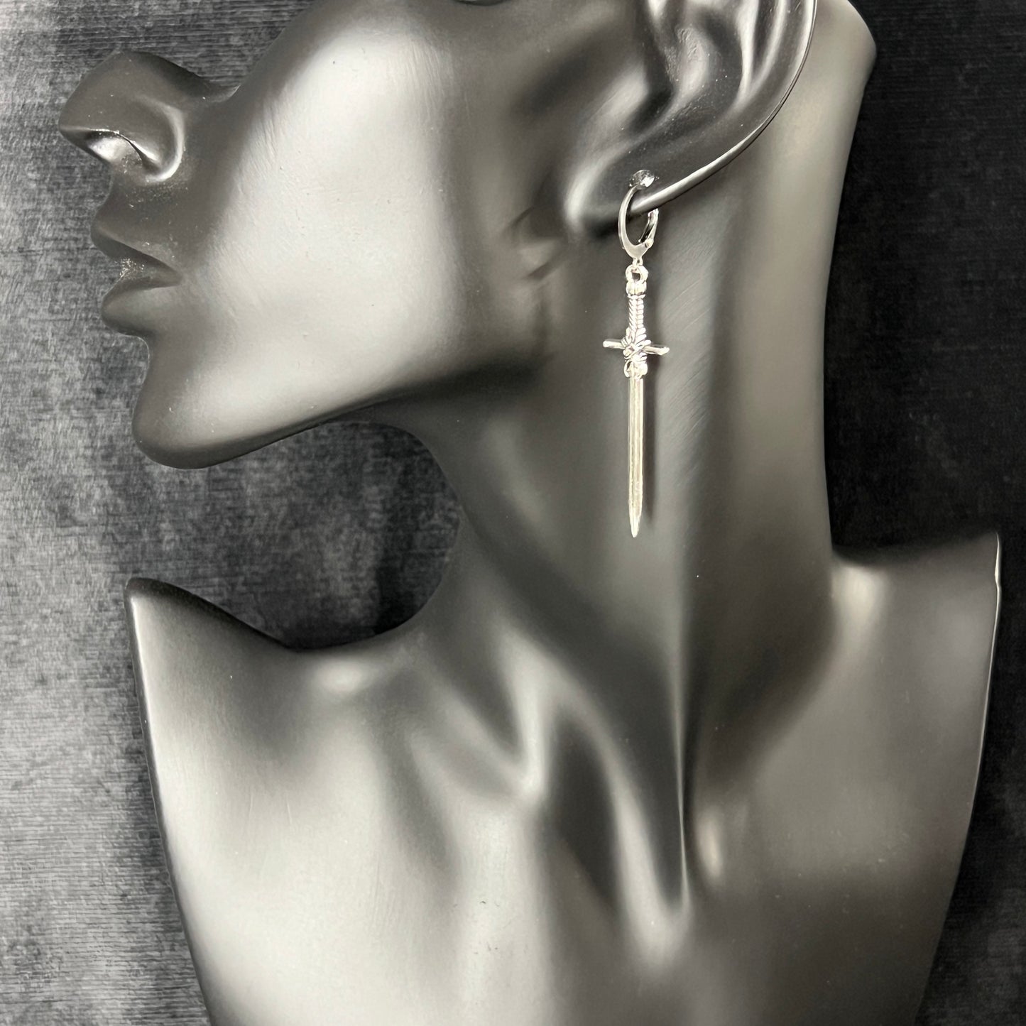 medieval fantasy earrings sword jewelry baguette magick