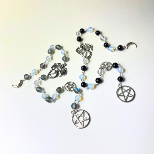 Witch ladder, Opalite, Mermaid glass, Blue sandstone, Dragon, 3, 7, 9 beads Baguette Magick