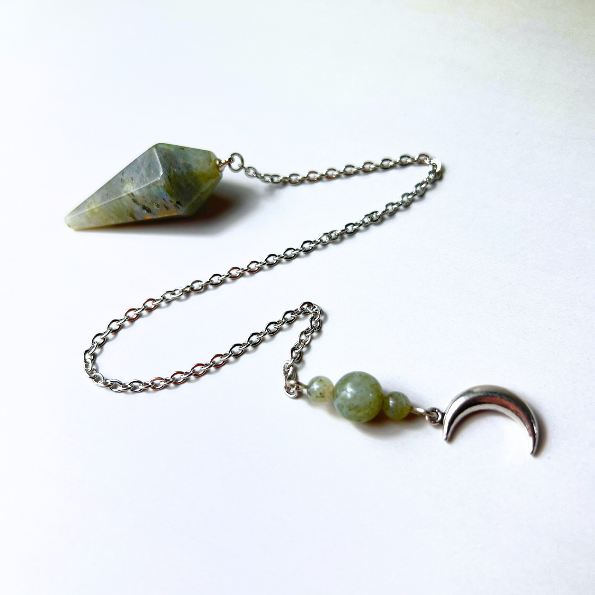 Labradorite and Moon crescent divination dowsing pendulum Baguette Magick