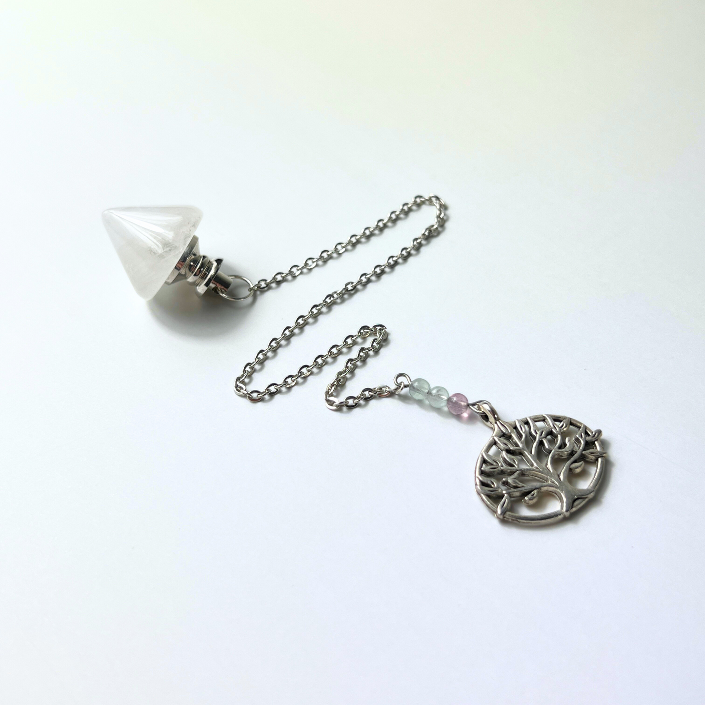 Clear quartz, fluorite and tree of life conical dowsing pendulum Baguette Magick
