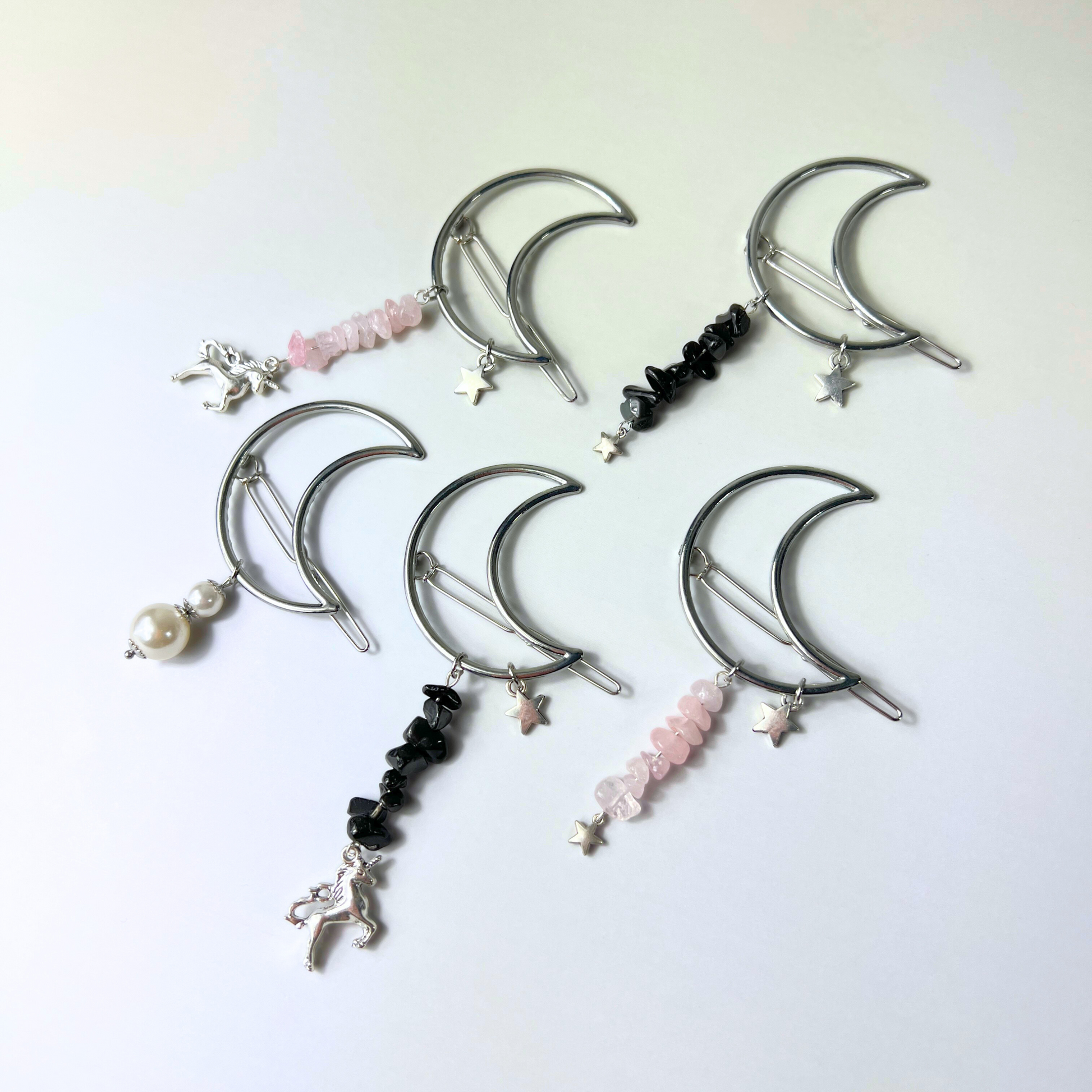 Moon crescent hair clip for gothic, witchy, whimsical hairstyles Baguette Magick