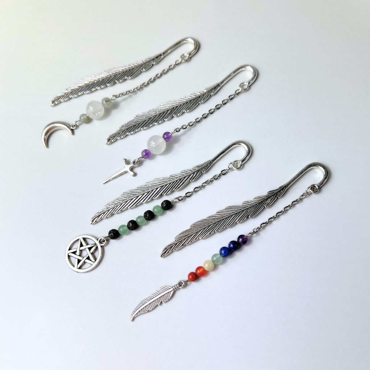 Small bookmark for your grimoire, book, journal, with gemstones and charms Baguette Magick