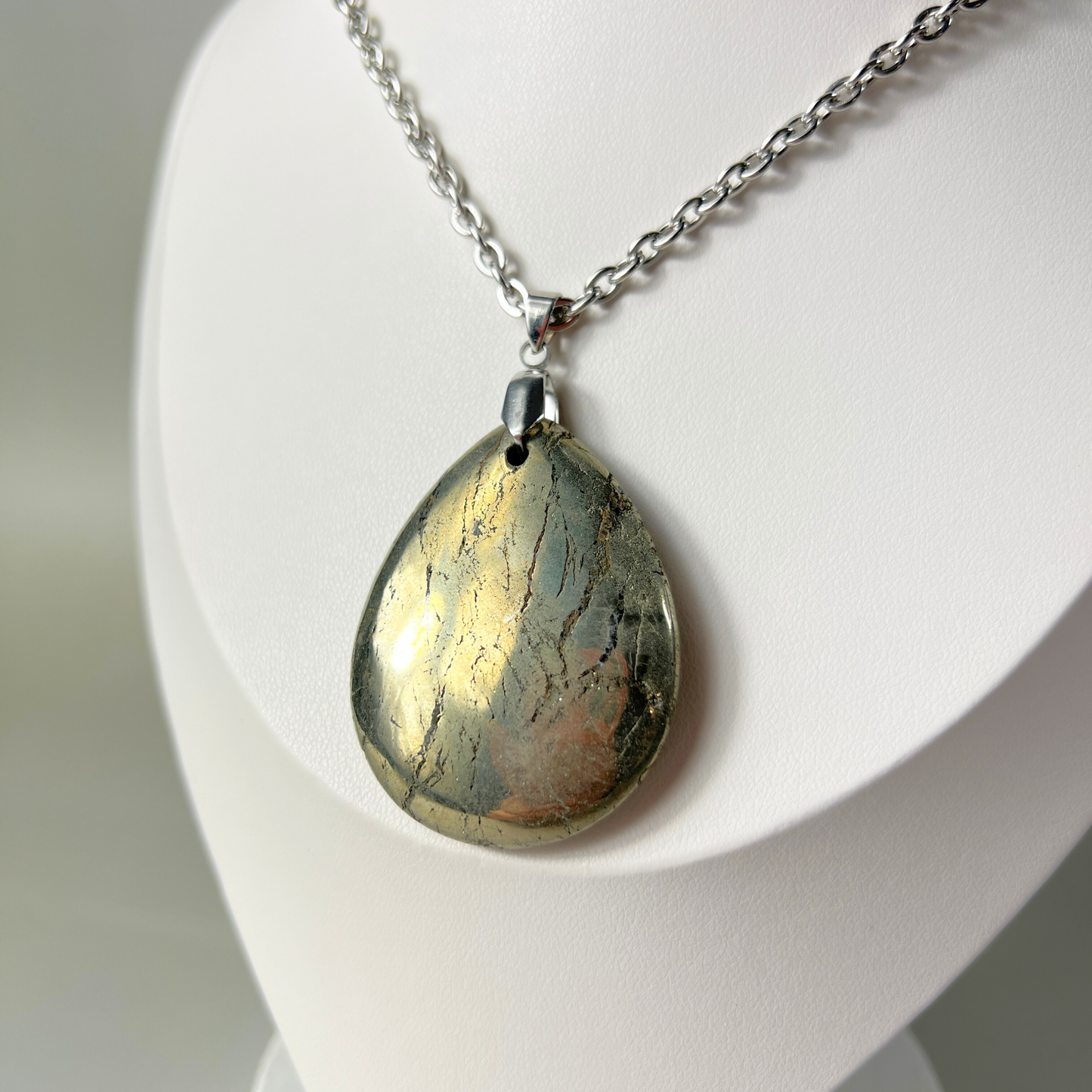 Teardrop Iron Pyrite gemstone necklace Baguette Magick
