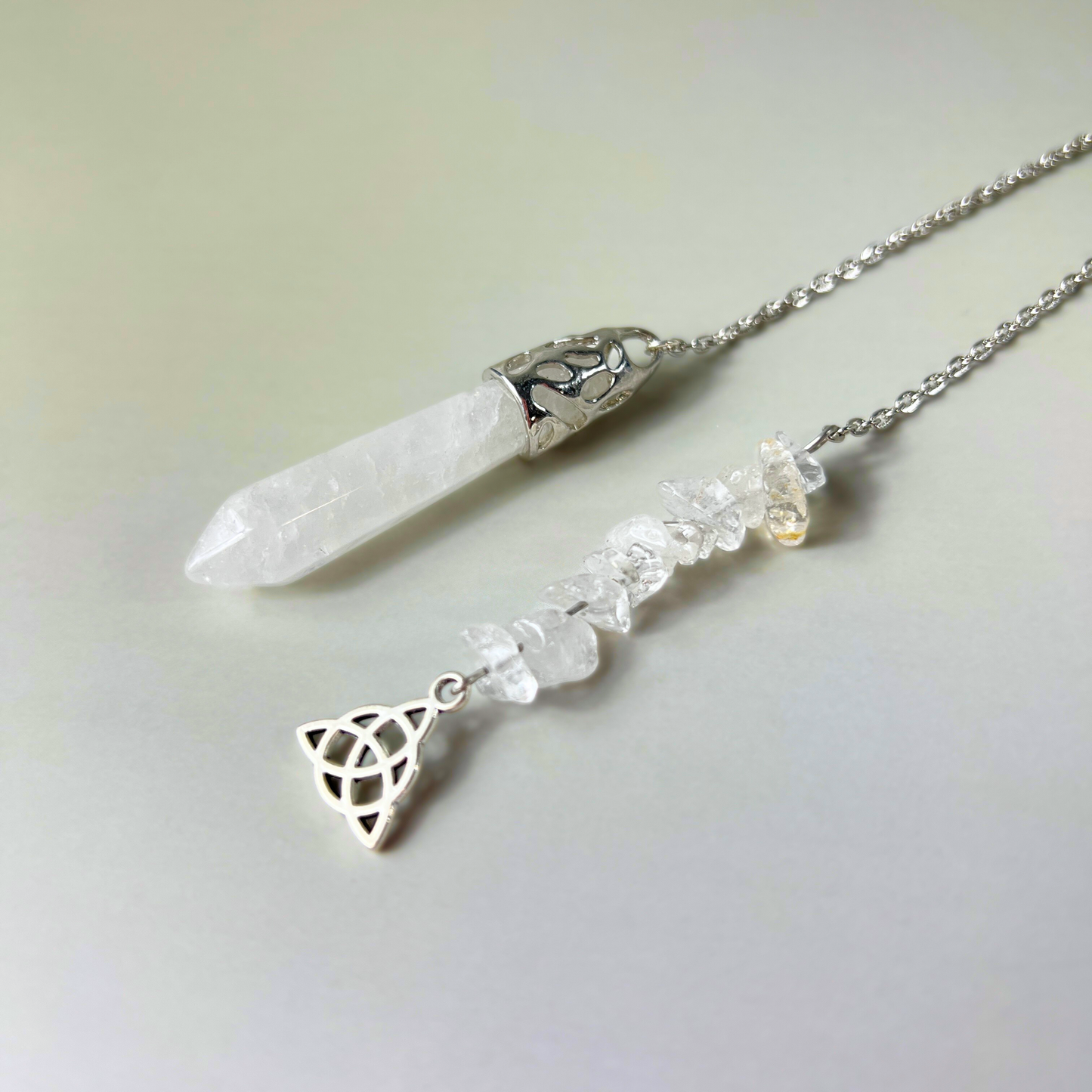 Clear quartz and triquetra pendulum Baguette Magick