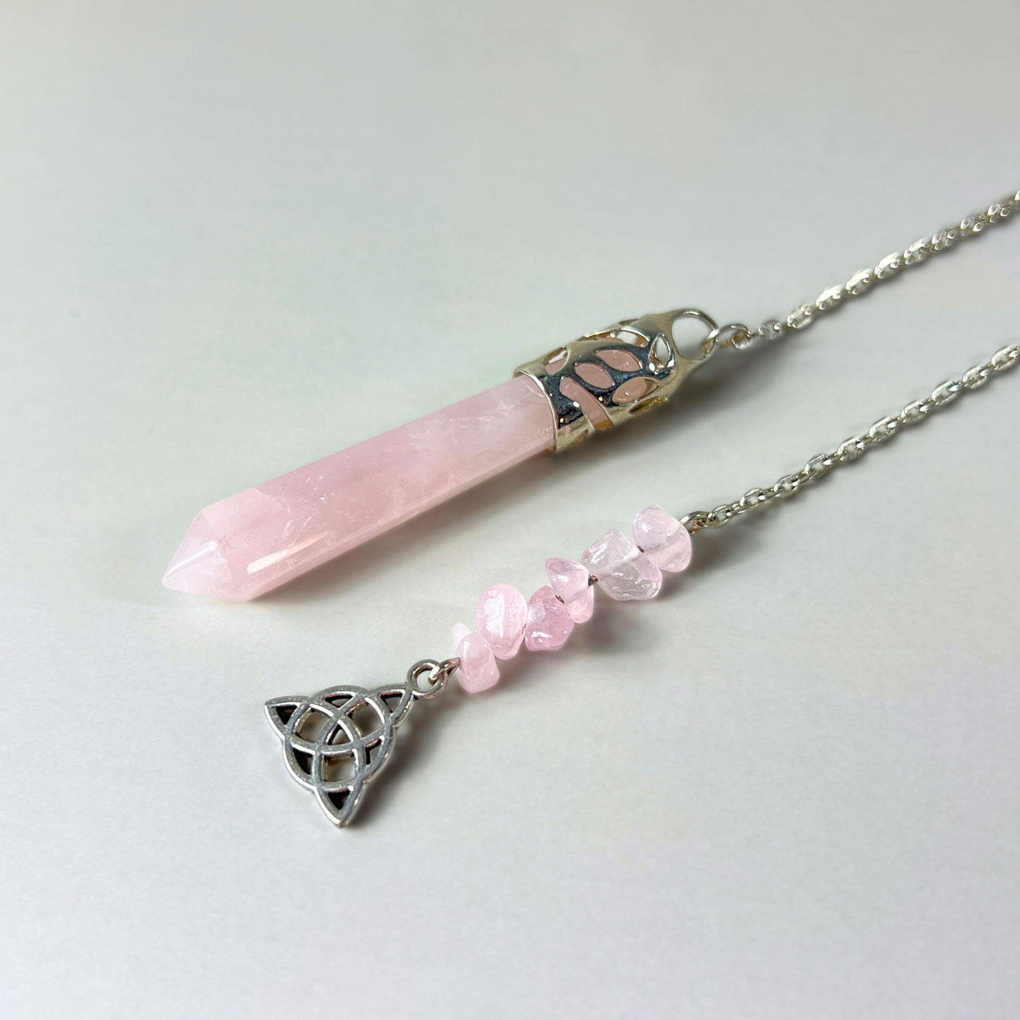 Rose quartz triquetra pendulum