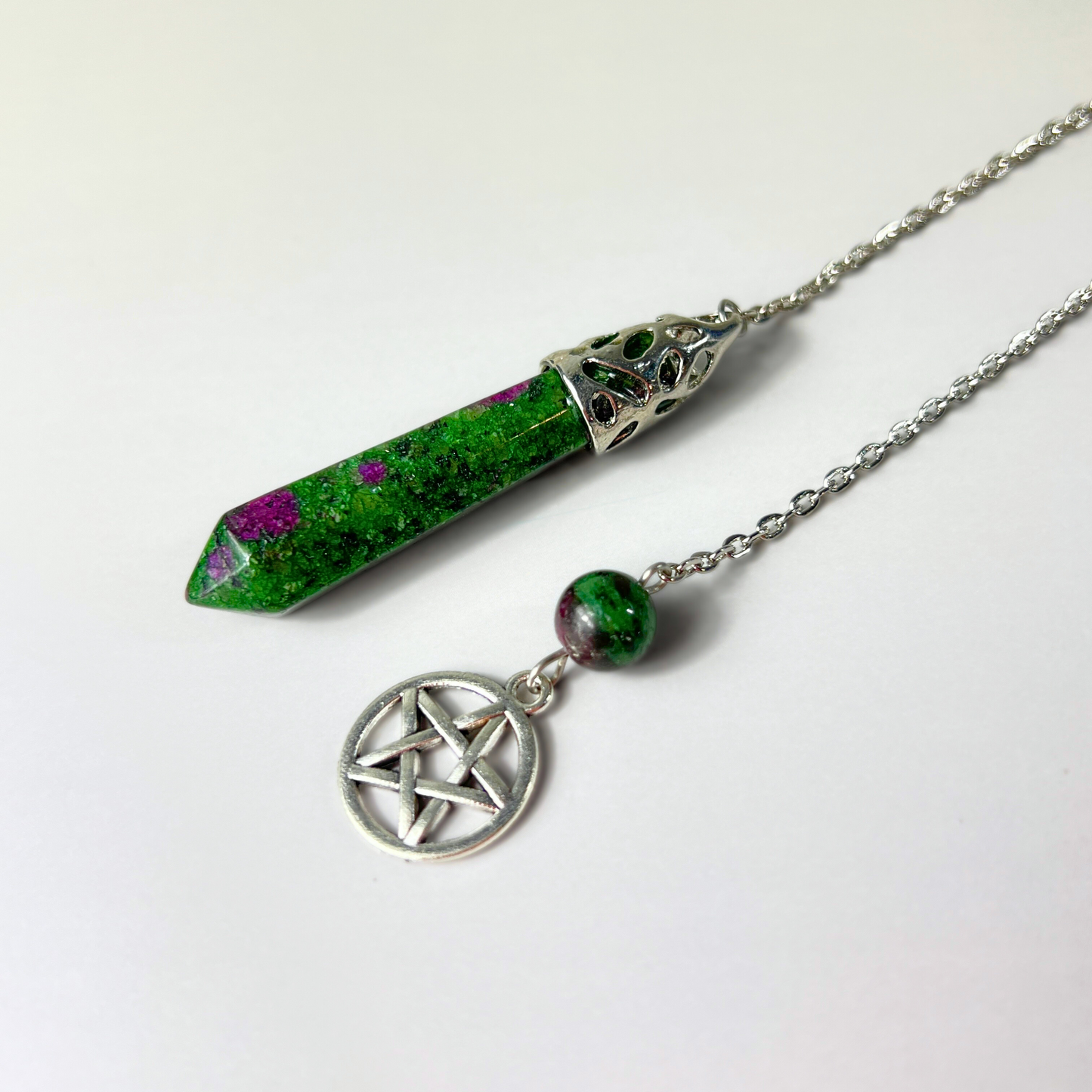 Ruby in Zoisite Anyolite and pentacle dowsing pendulum Baguette Magick