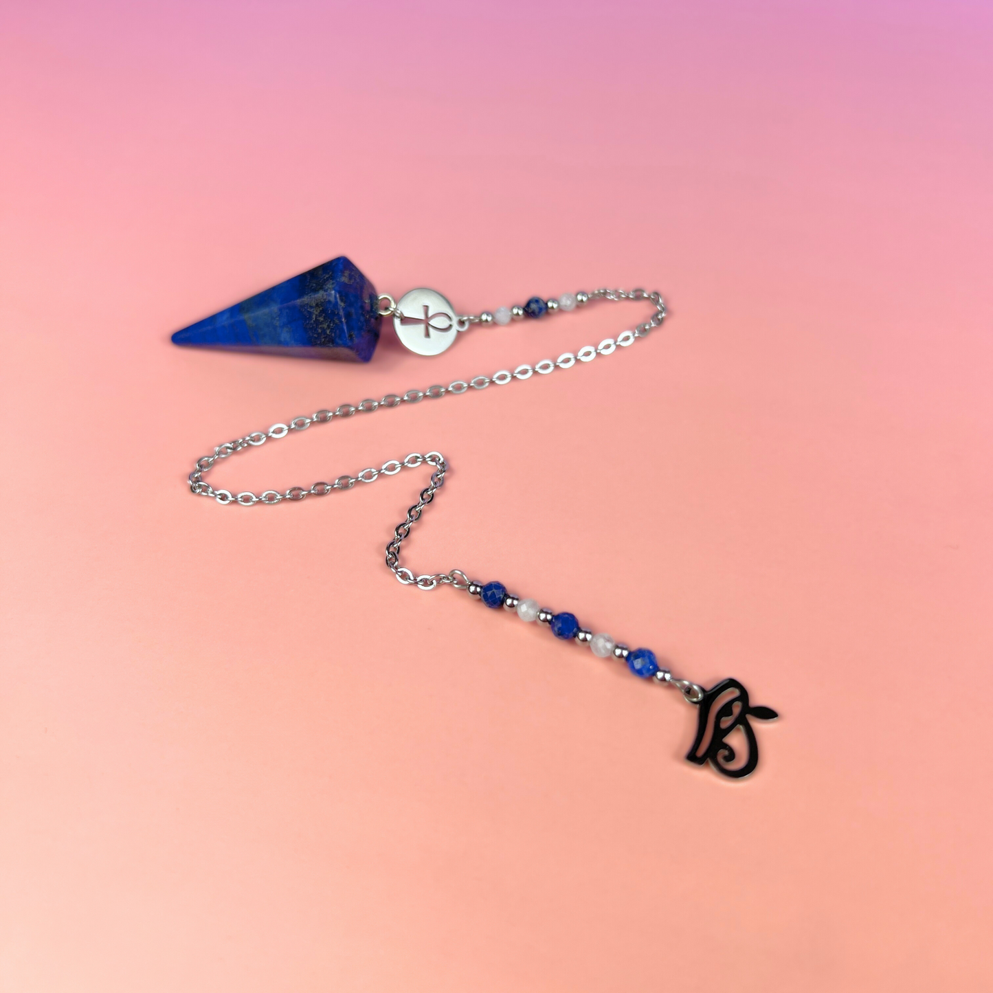 Dowsing pendulum with lapis lazuli, moonstone, Eye of Horus and Ankh Baguette Magick