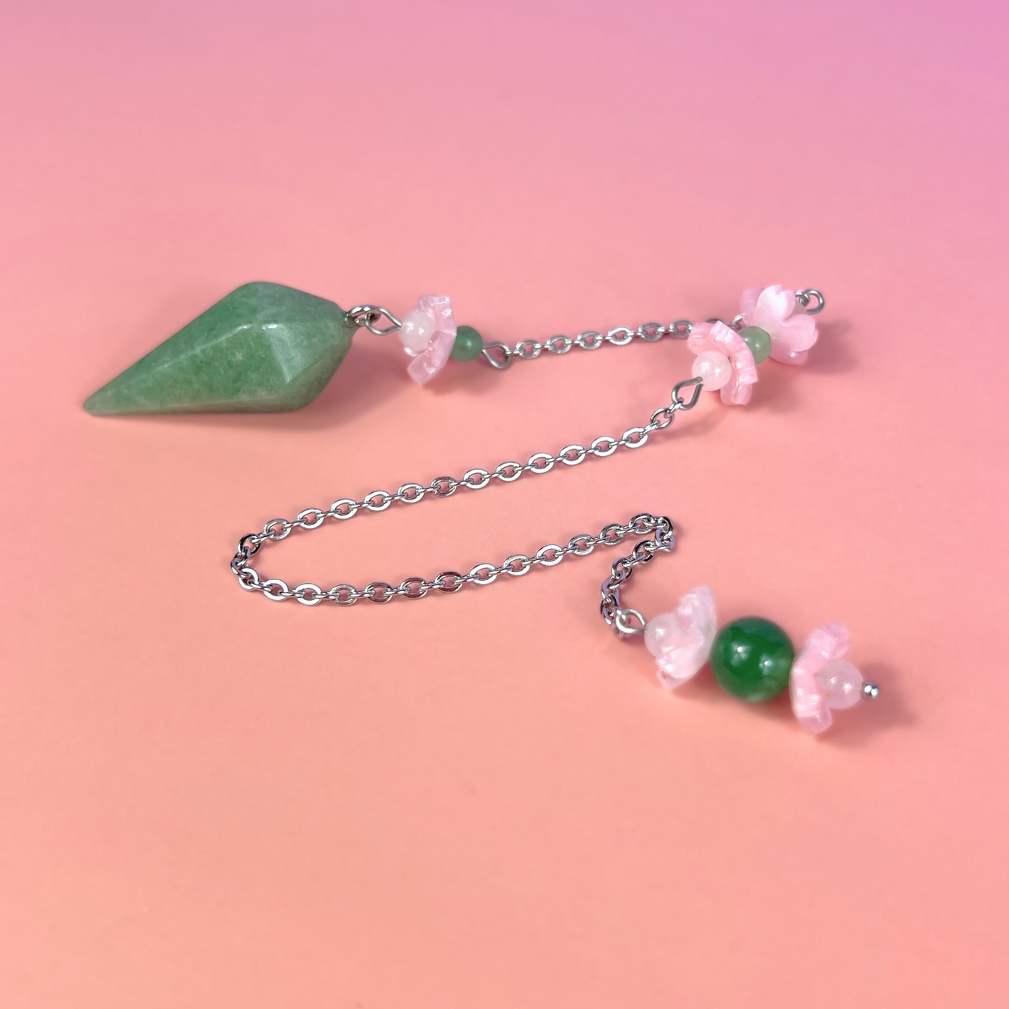 Pendule fleur de sakura en aventurine et quartz rose