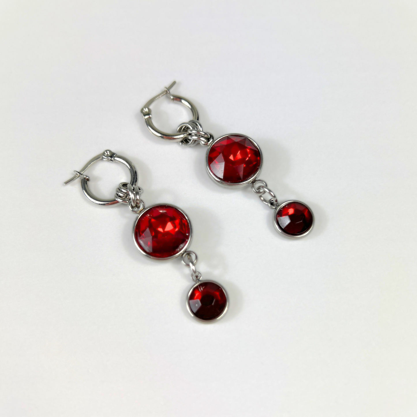The Femme fatale earrings, rhinestones dangle and drop hoops Baguette Magick