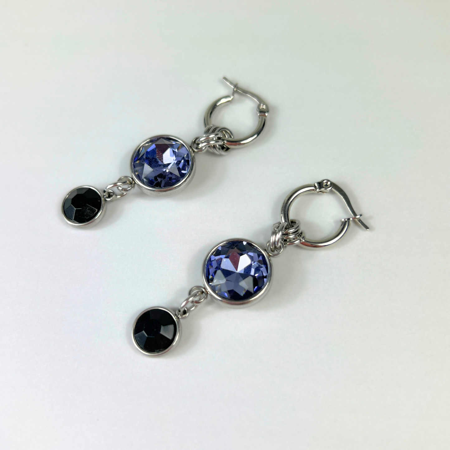 The Femme fatale earrings, rhinestones dangle and drop hoops Baguette Magick
