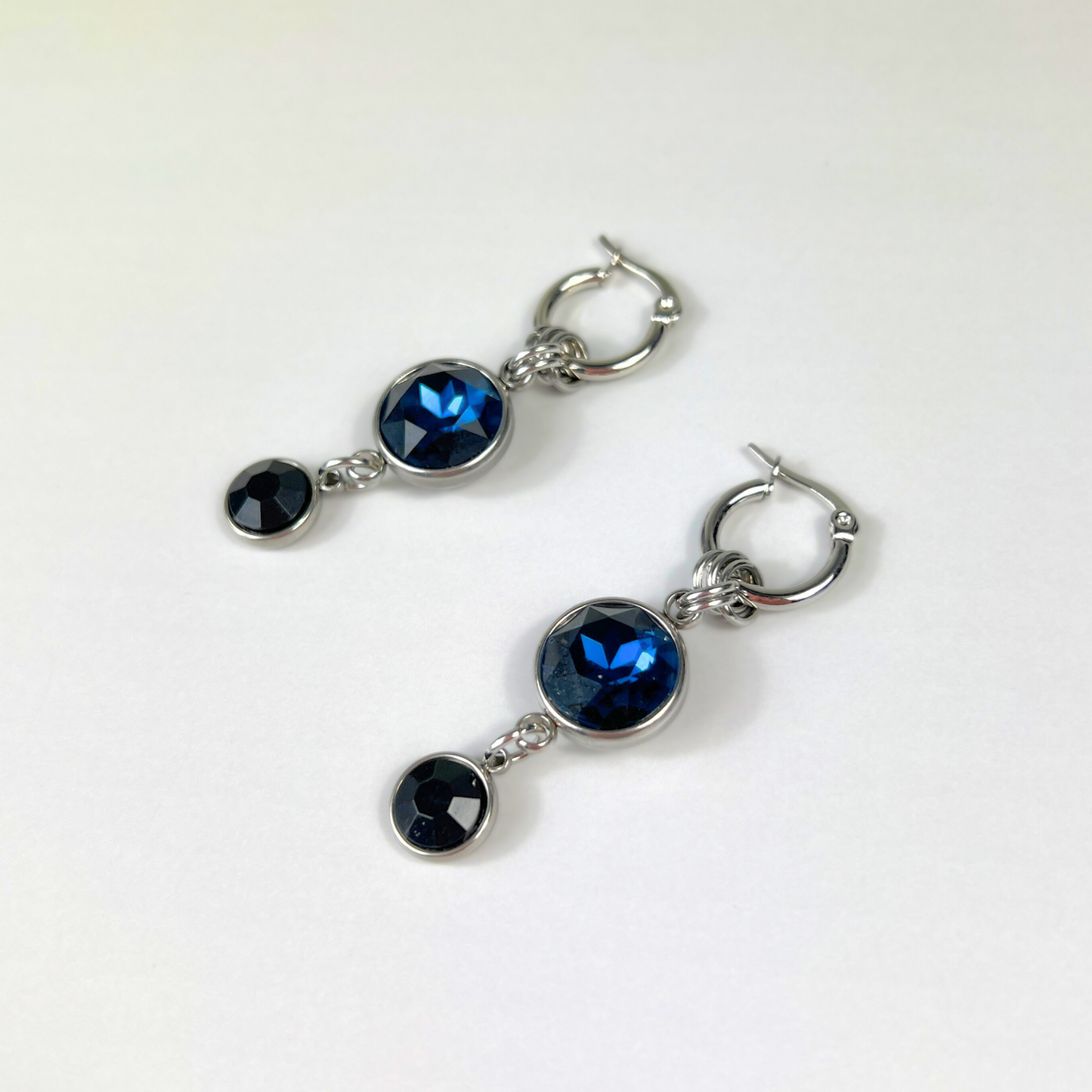 The Femme fatale earrings, rhinestones dangle and drop hoops Baguette Magick