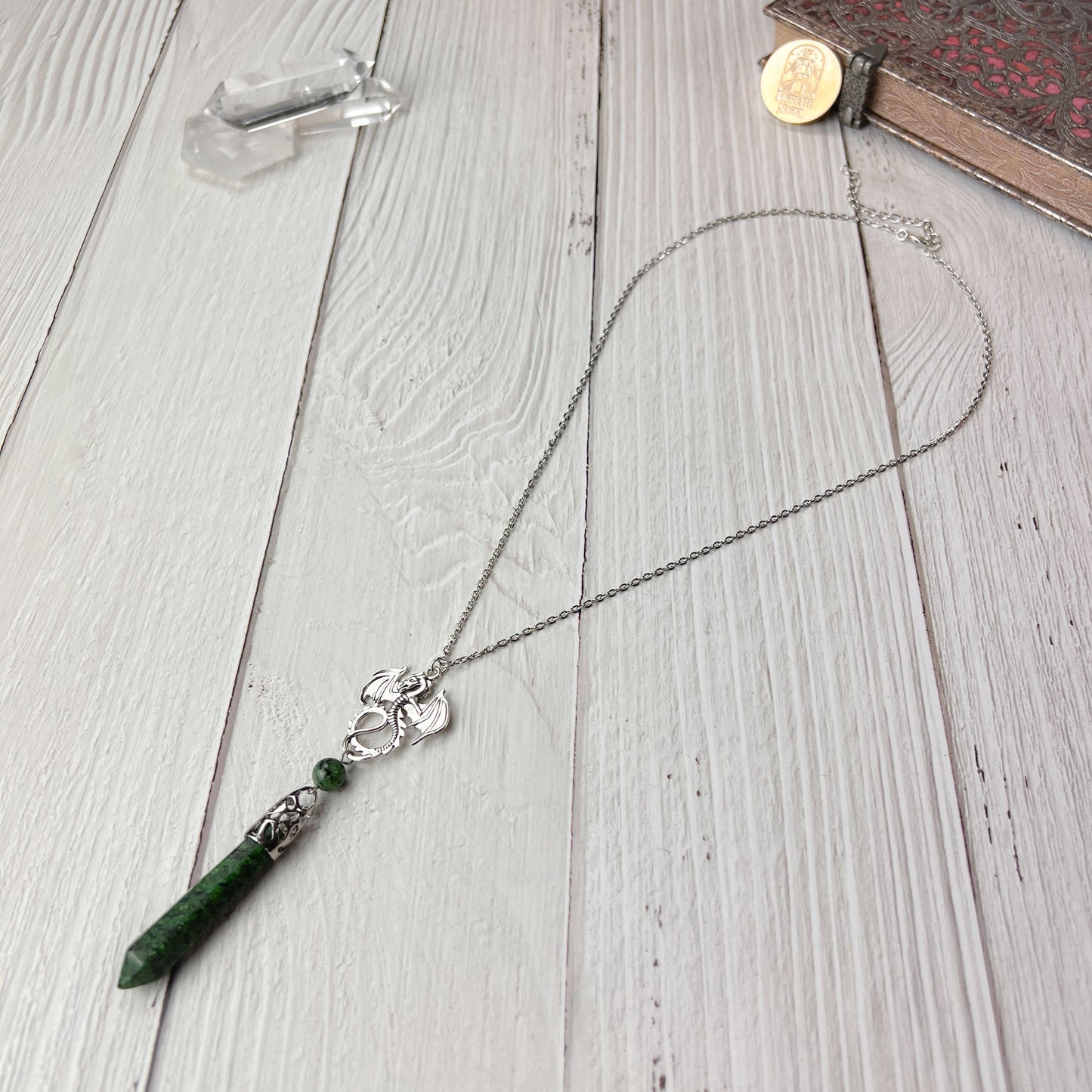 Dragon and Ruby Zoisite Anyolite pendulum necklace Baguette Magick