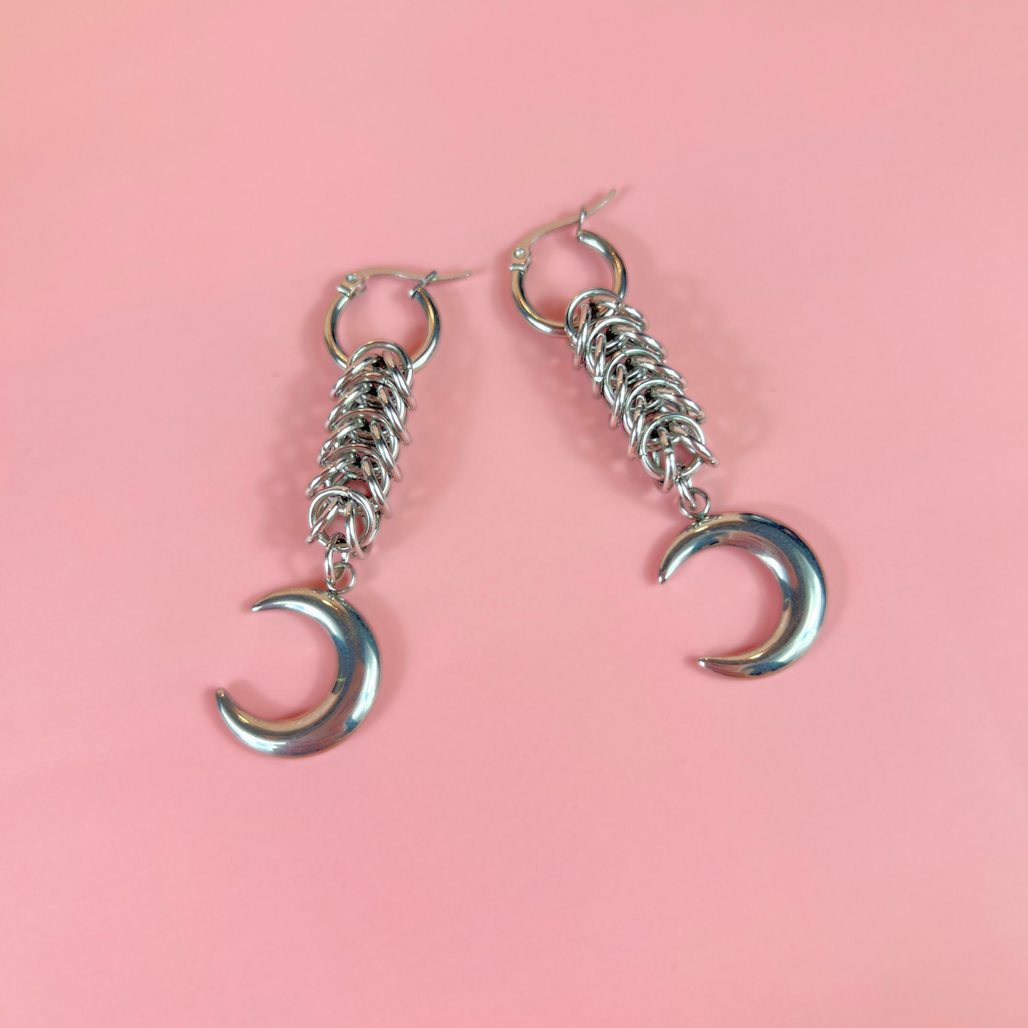 Crescent Moon box chain chainmail earrings Baguette Magick