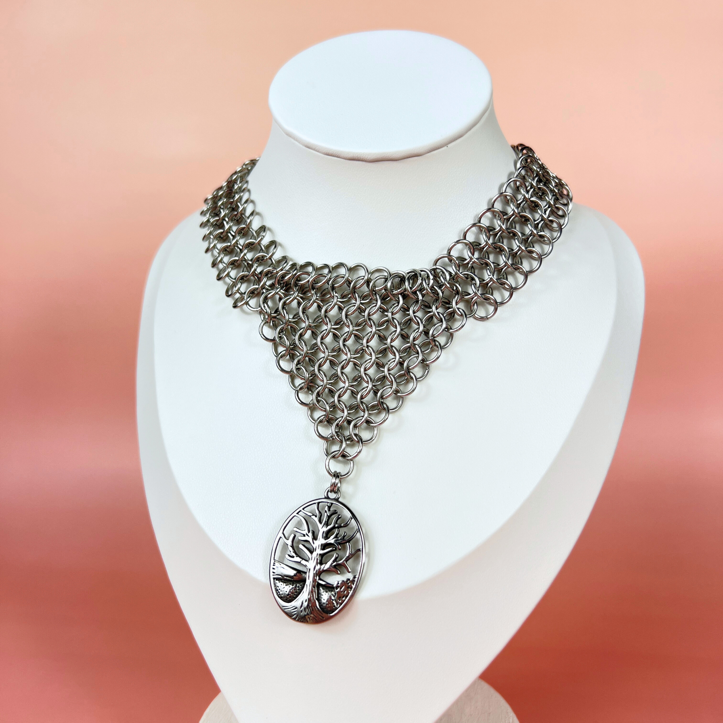 Tree pendant chainmail choker European 4 in 1 necklace