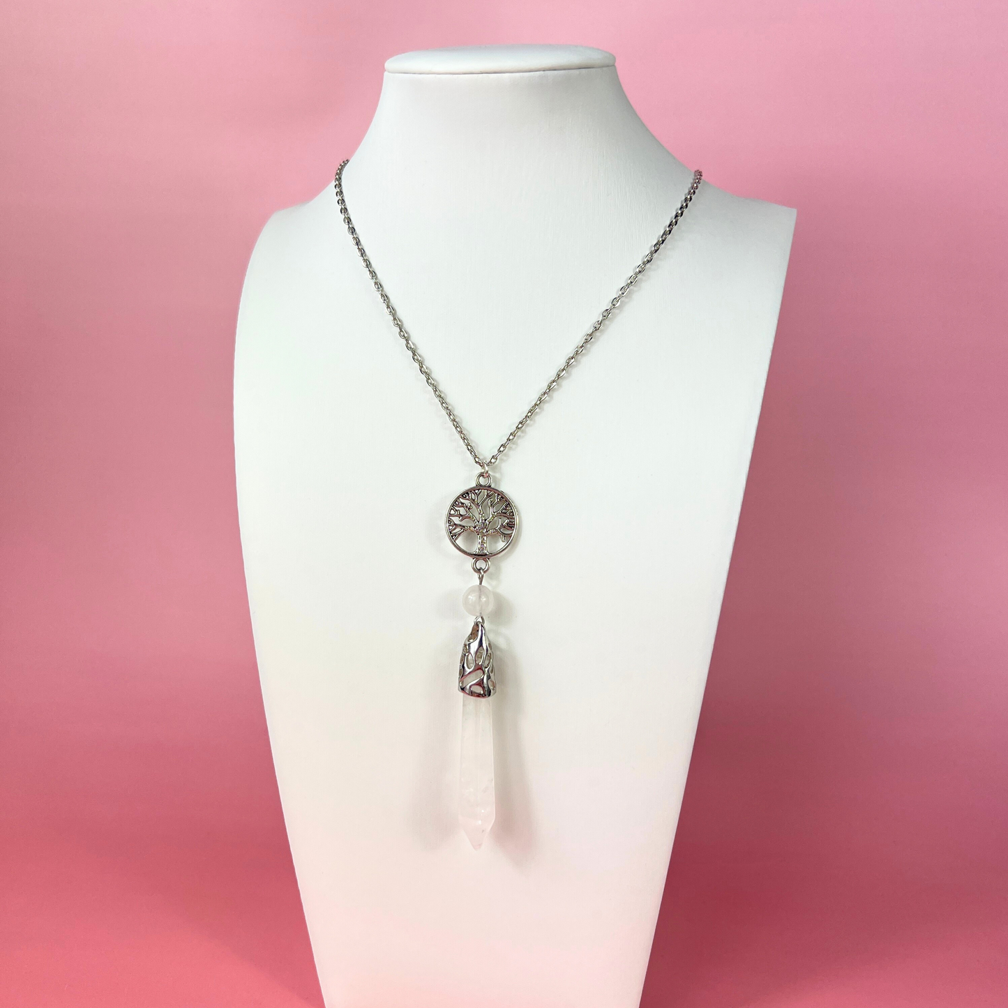 Clear quartz and tree of life pendulum necklace Baguette Magick