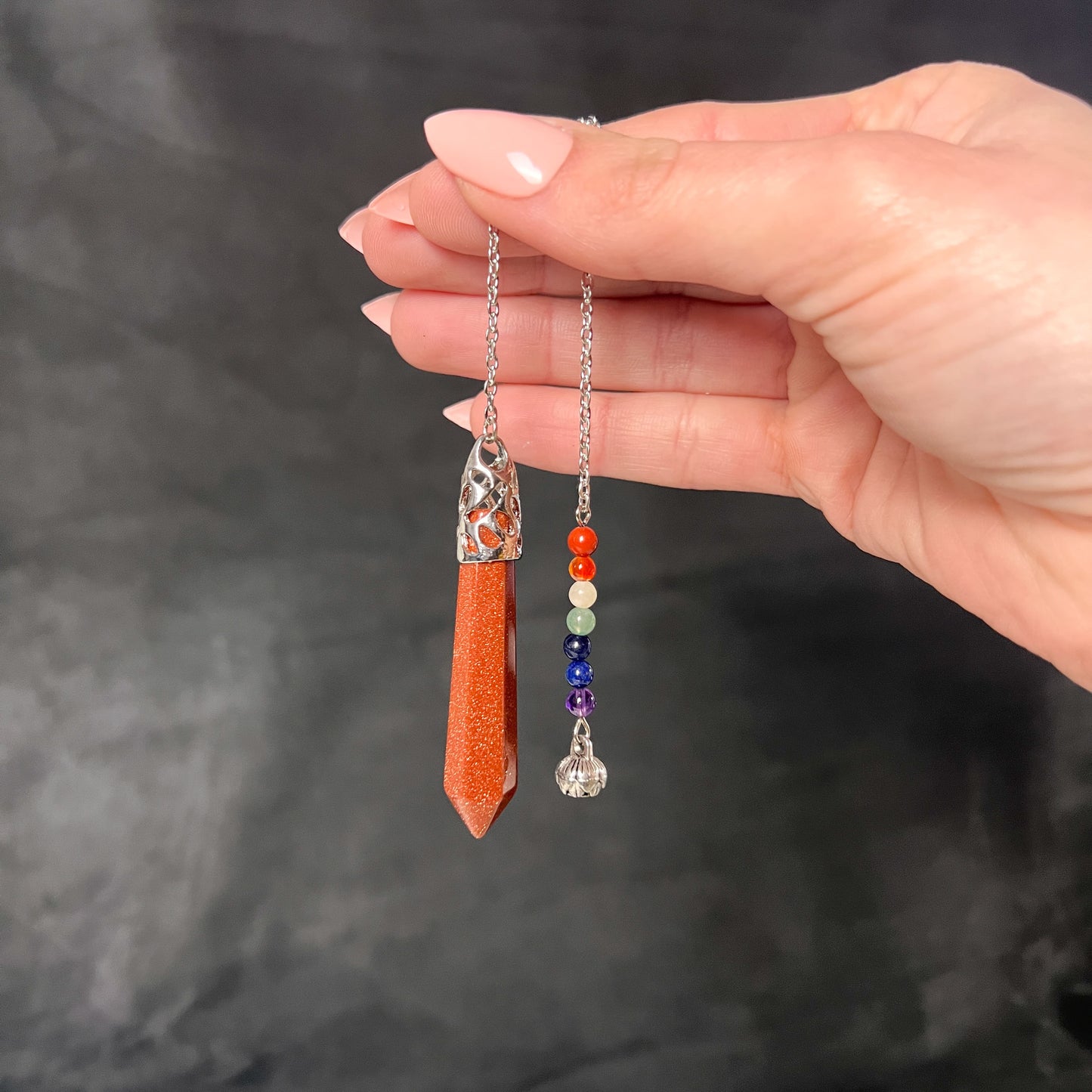 7 chakras goldstone pendulum with a lotus seed Baguette Magick