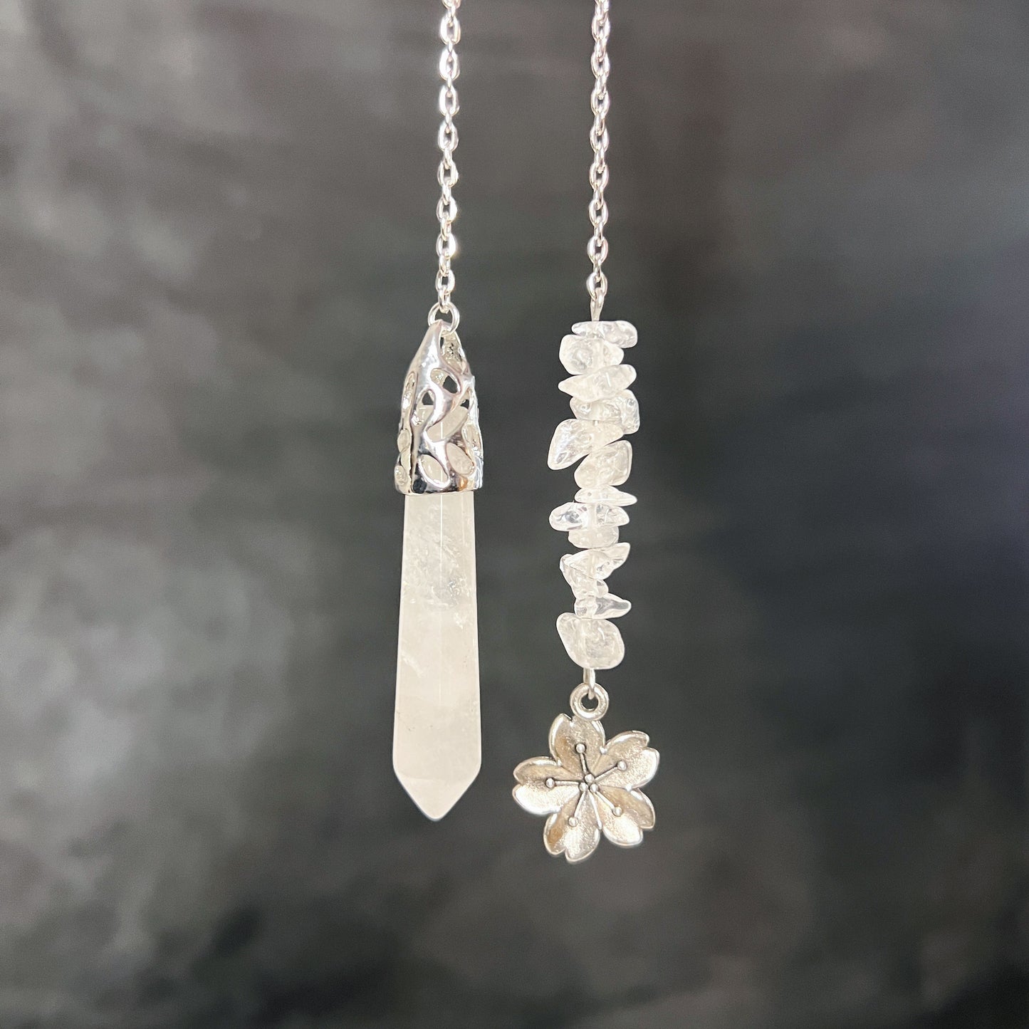Clear quartz and flower divination pendulum Baguette Magick
