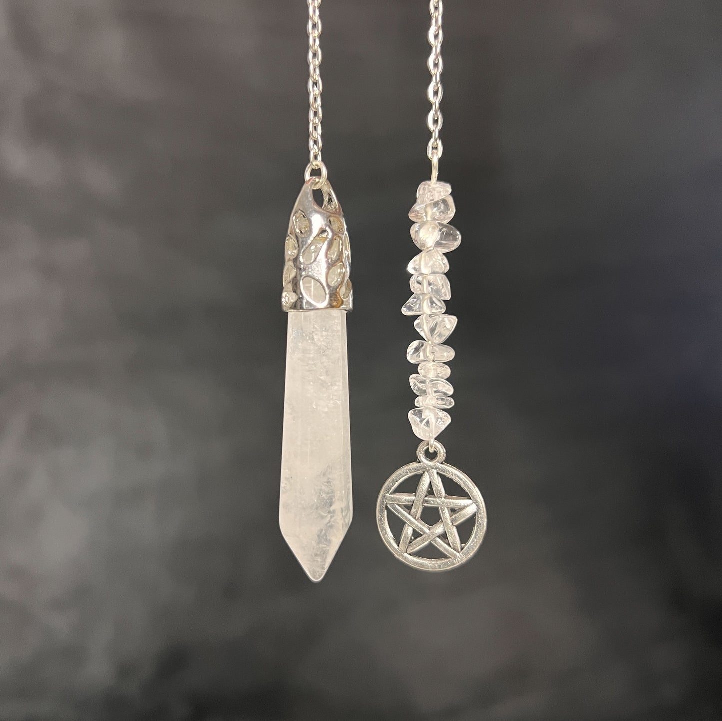 Clear quartz and pentacle pendulum Baguette Magick