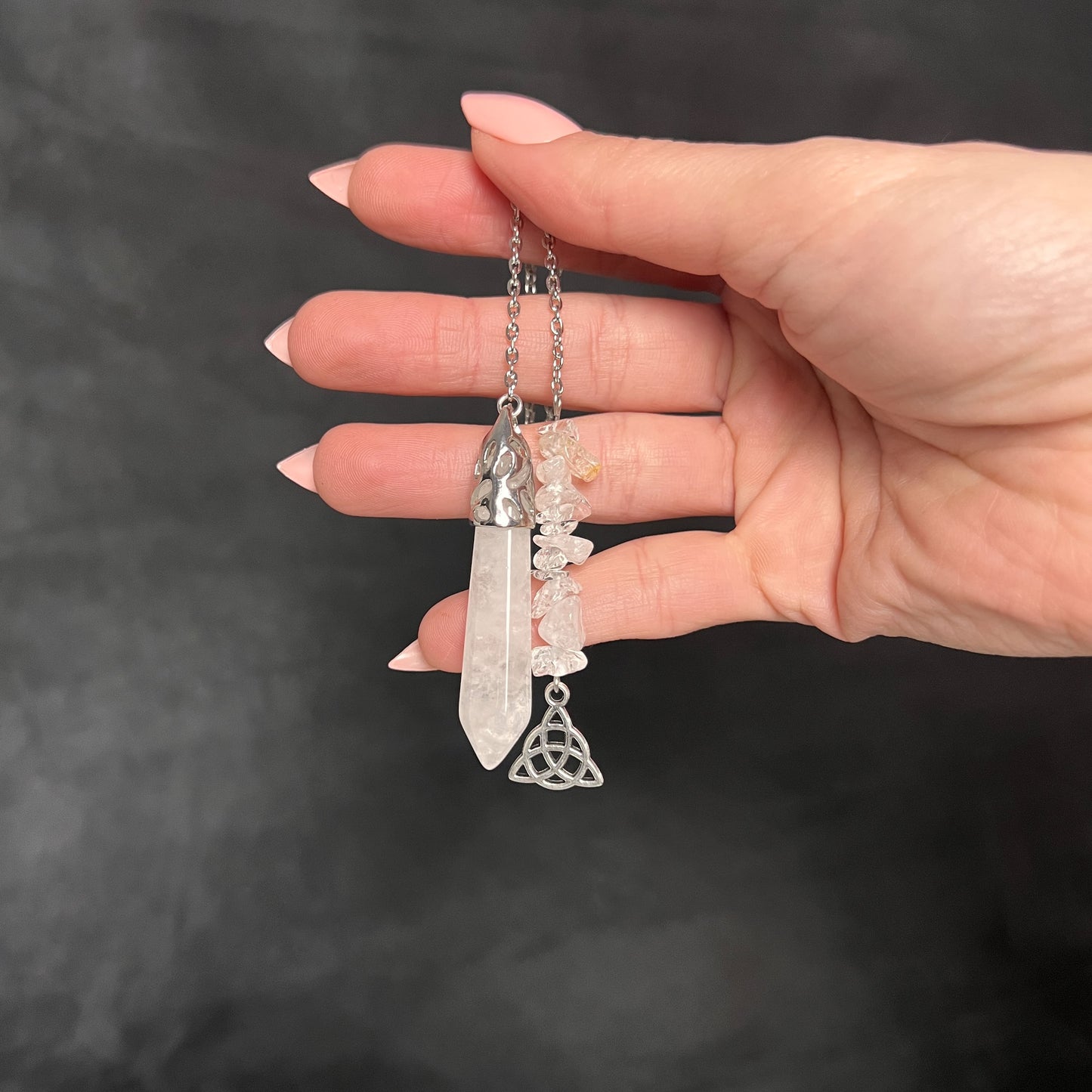 Clear quartz and triquetra pendulum Baguette Magick