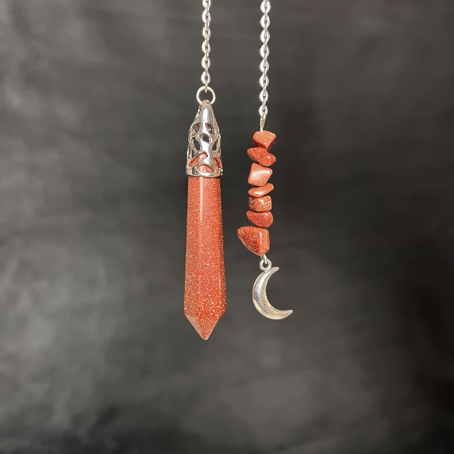 Goldstone pendulum with a crescent moon Baguette Magick