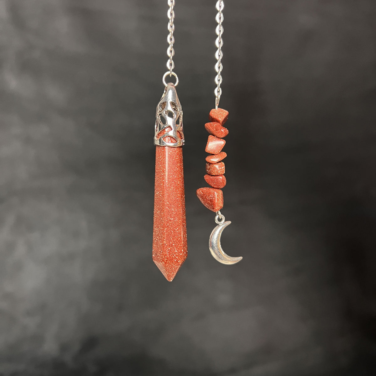 Goldstone pendulum with a crescent moon Baguette Magick