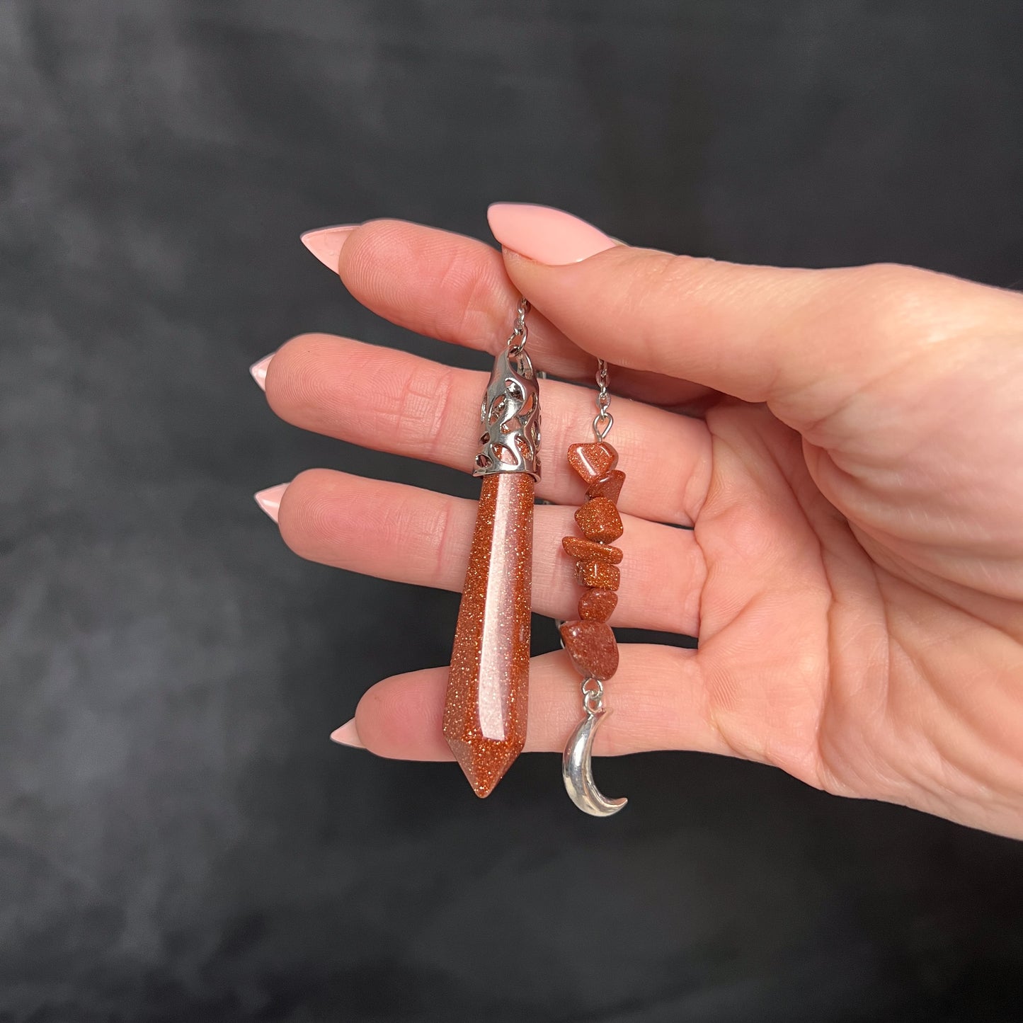 Goldstone pendulum with a crescent moon Baguette Magick