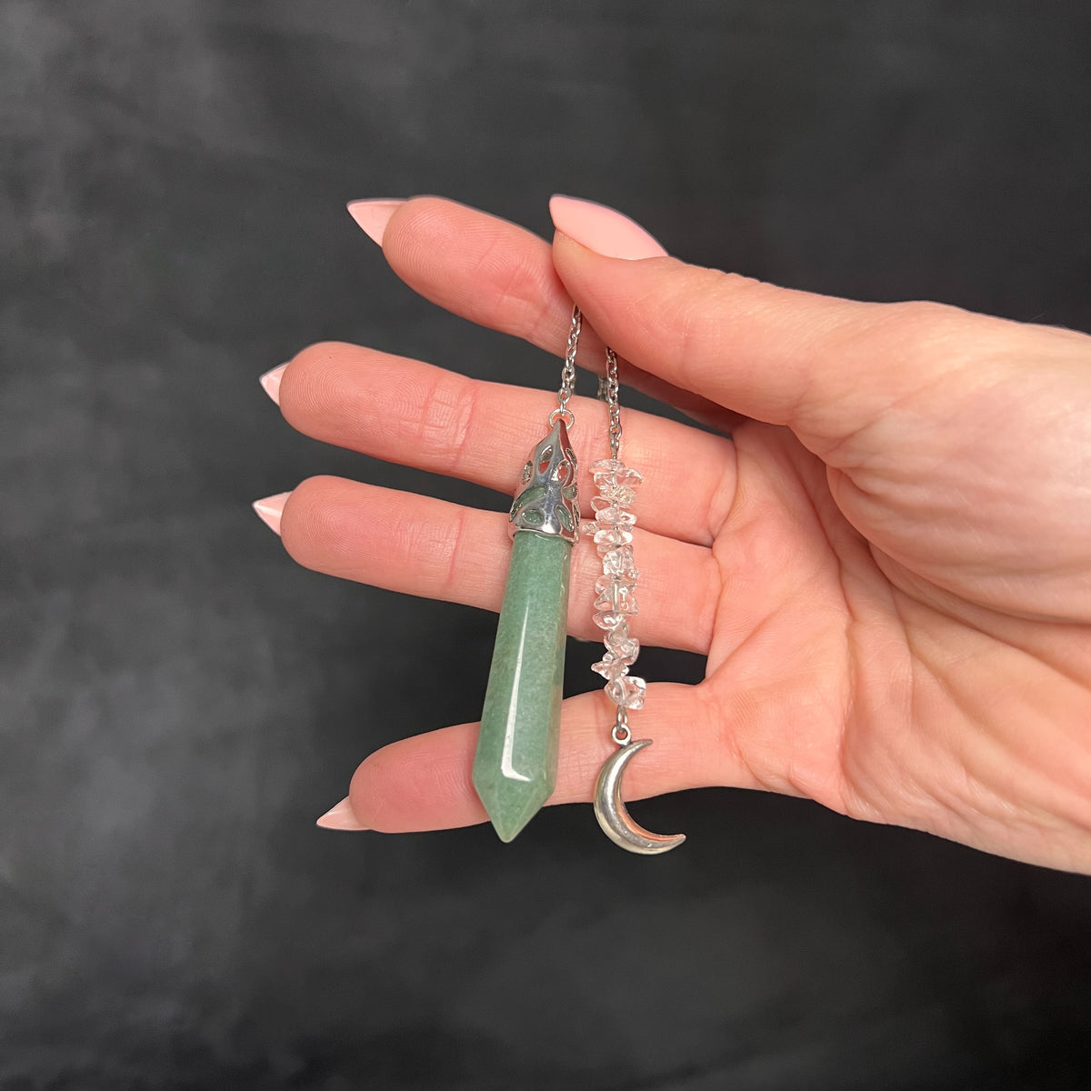 Aventurine and quartz Moon pendulum Baguette Magick