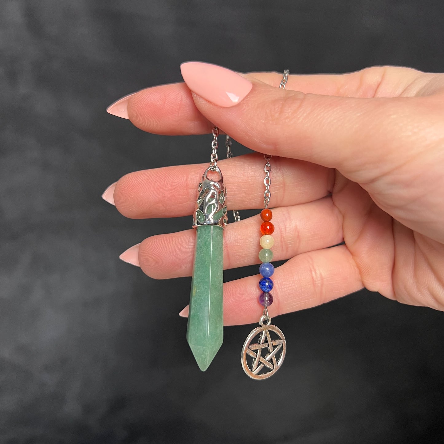 7 chakras aventurine pendulum with a pentacle Baguette Magick