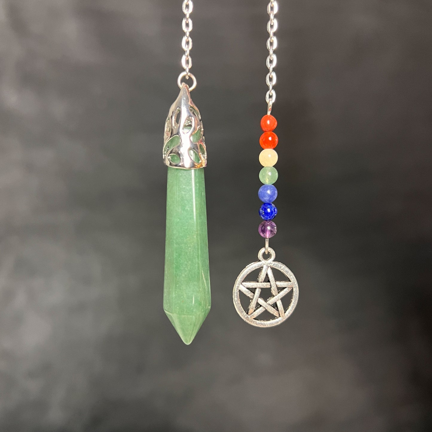 7 chakras aventurine pendulum with a pentacle Baguette Magick