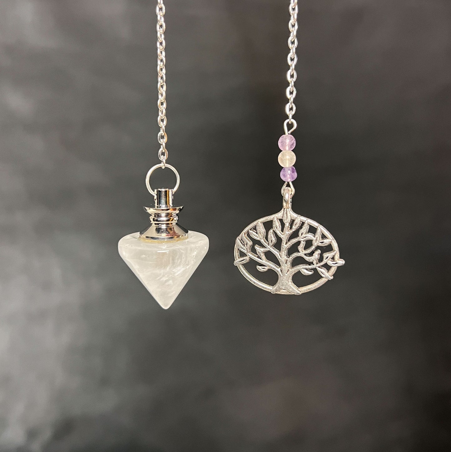Clear quartz, fluorite and tree of life conical dowsing pendulum Baguette Magick
